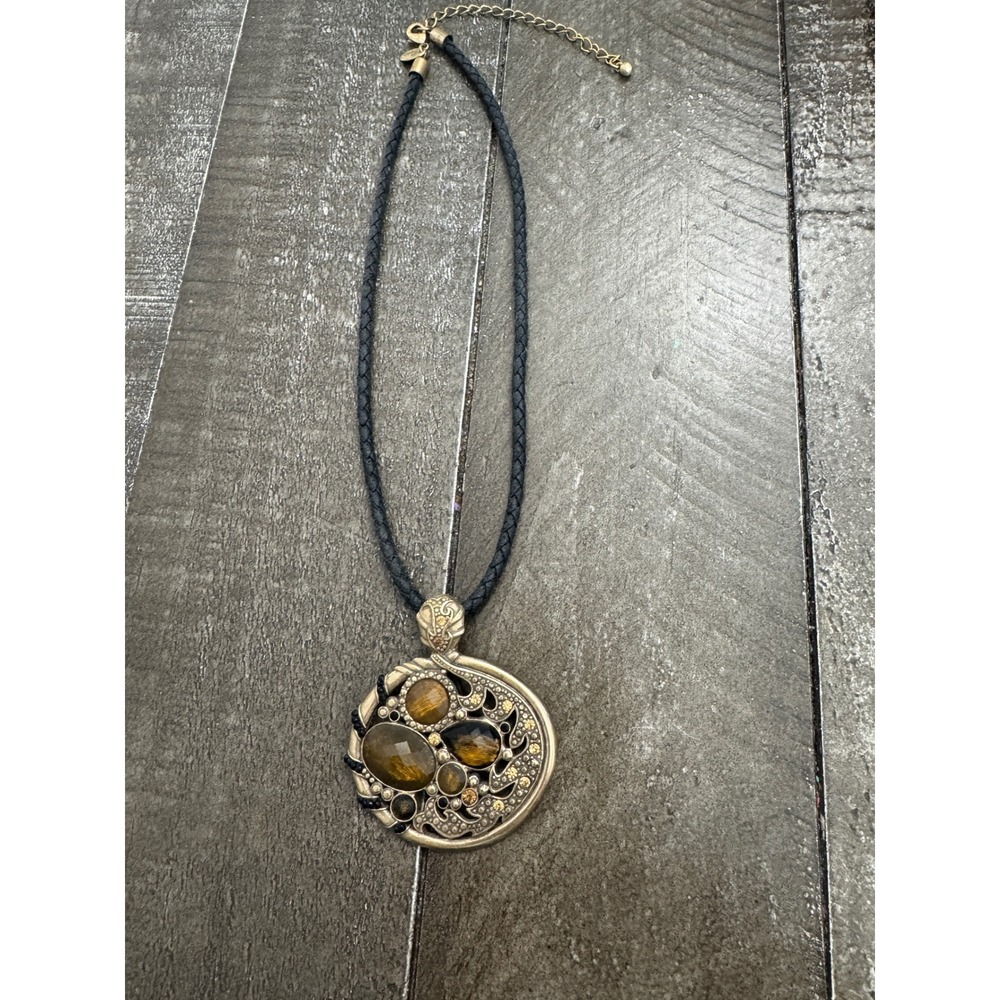 Lia Sophia Bravado Necklace Leather Cord Chain Statement Pendant 16"-19"‎